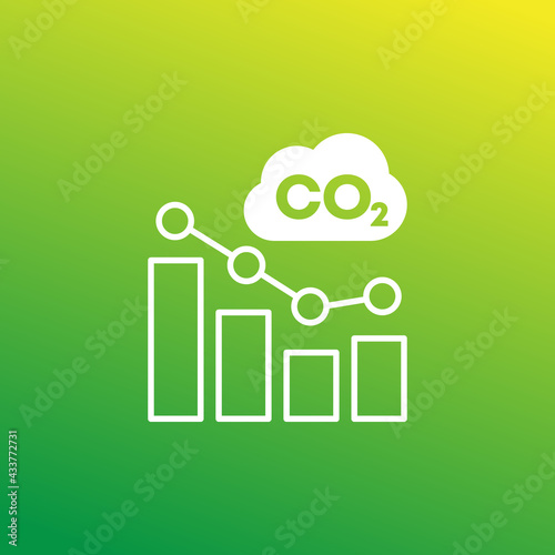 co2 gas, reducing carbon emission icon with a graph