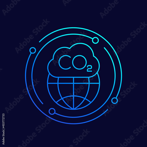 co2 gas, carbon dioxide pollution line vector icon