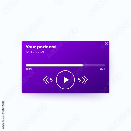 Podcast player interface design, vector