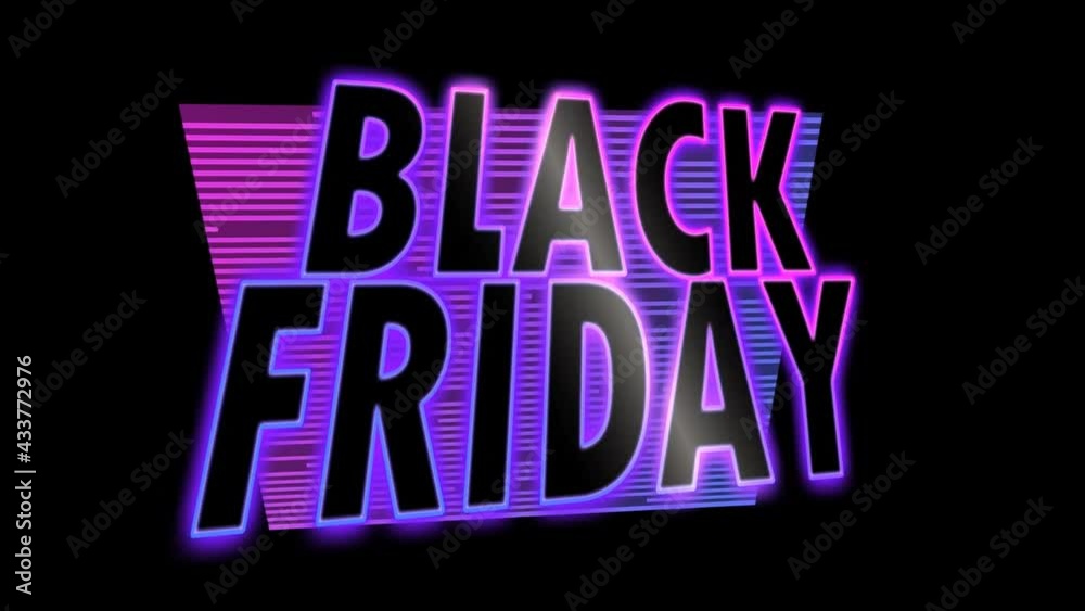 neon sticker glowing text black friday loop rotation. 3d rendering