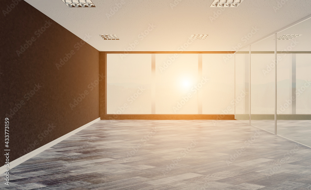 Obraz premium Elegant office interior. Mixed media. 3D rendering.. Sunset.