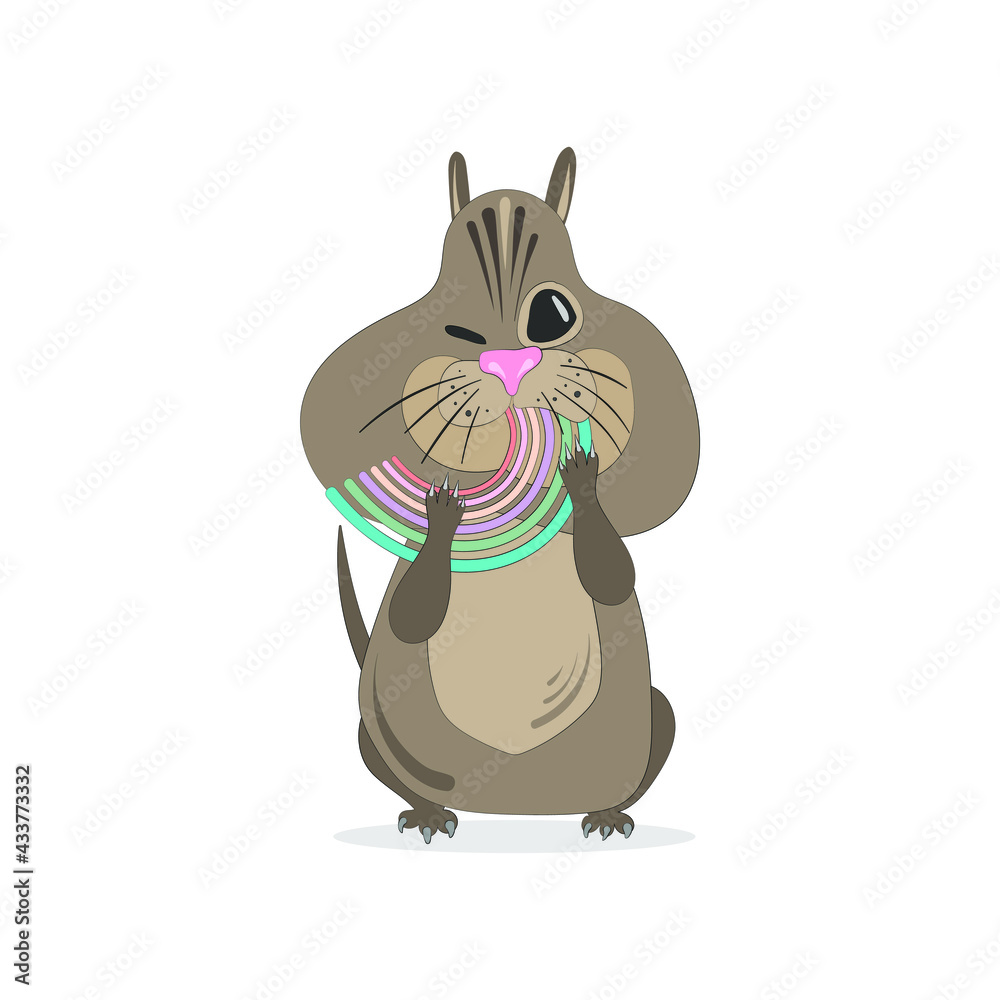 Cartoon chipmunk eats th rainbow. Vector illustration on white background for baby poster, children design. Cartoon chipmunk eats th rainbow. Vector illustration on white background for baby poster, children design.