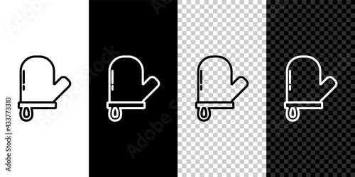 Set line Oven glove icon isolated on black and white background. Kitchen potholder sign. Cooking glove. Vector