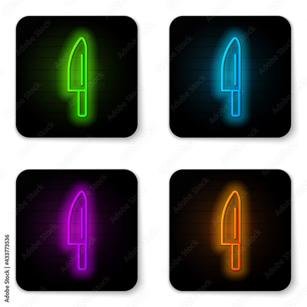 Glowing neon line Knife icon isolated on white background. Cutlery symbol. Black square button. Vector Glowing neon line Knife icon isolated on white background. Cutlery symbol. Black square button. Vector
