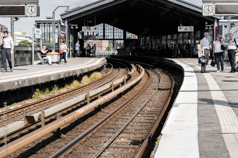 the iron elevated track of the hamburger ubahn line U3 in the port of hamburg in bright sunshine the iron elevated track of the hamburger ubahn line U3 in the port of hamburg in bright sunshine