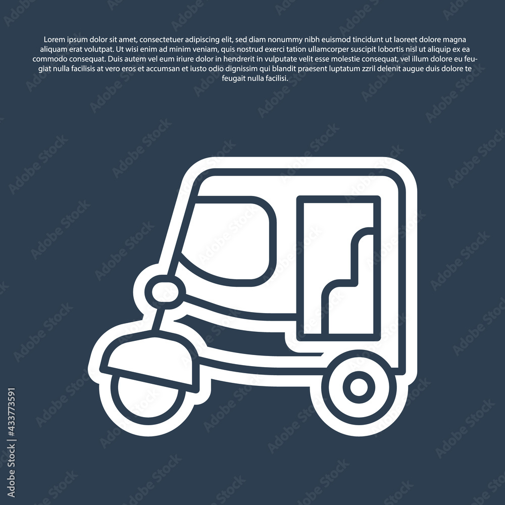 Blue line Taxi tuk tuk icon isolated on blue background. Indian auto rickshaw concept. Delhi auto. Vector Blue line Taxi tuk tuk icon isolated on blue background. Indian auto rickshaw concept. Delhi auto. Vector