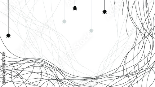 Spiders on Web with white Background. Halloween Background Design Element. Spooky, Scary Horror Decoration Vector