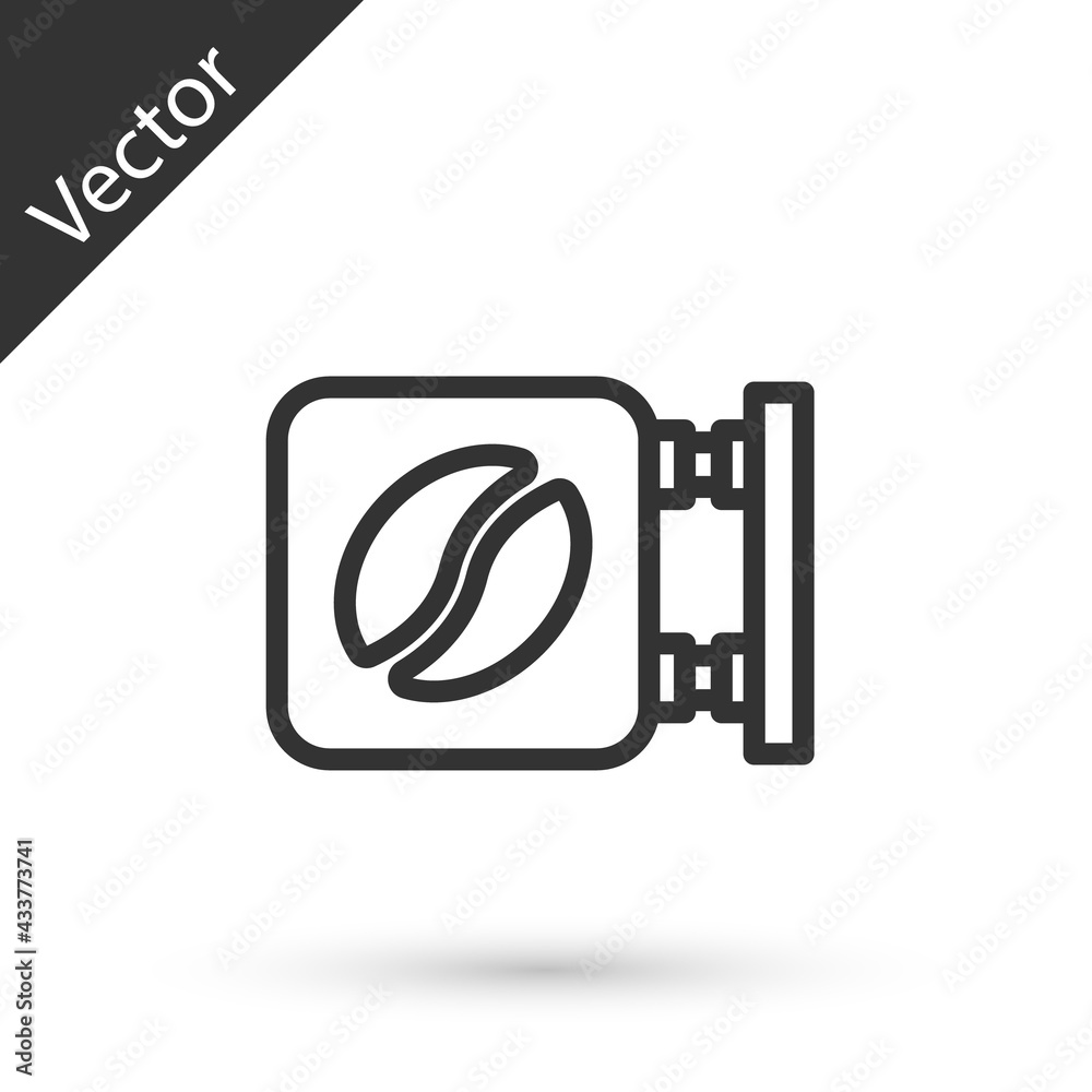 Grey line Street signboard coffee icon isolated on white background. Vector Grey line Street signboard coffee icon isolated on white background. Vector