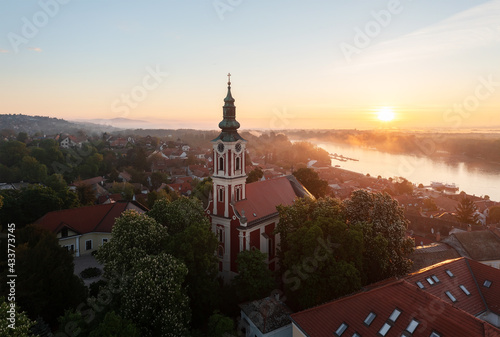 Belgrade serbian orthodox church in Szentendre Hungary..Amazing aerial view about the chatedral. This palce is a part of a beautiful old downtown near by Budapest photo