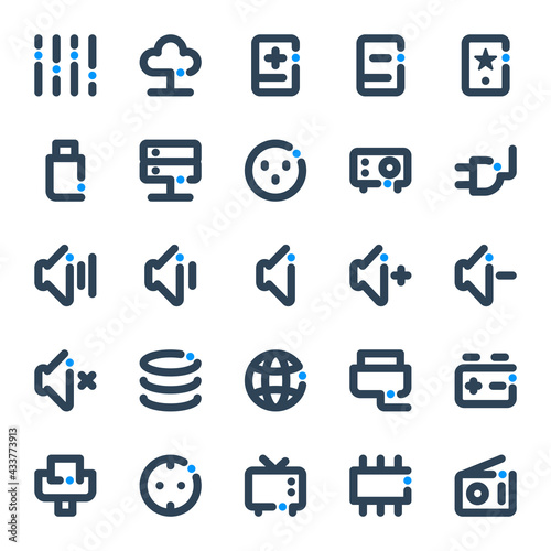 Bold line icons for electronics.