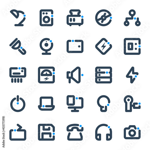 Bold line icons for electronics.