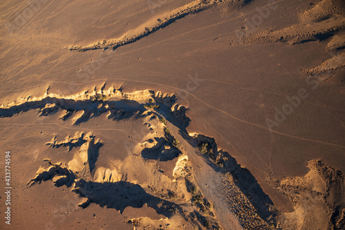 In the arid area of the world, the scenery of the Taklimakan Desert in Xinjiang, China, with a detailed background image of the desert Gobi. photo