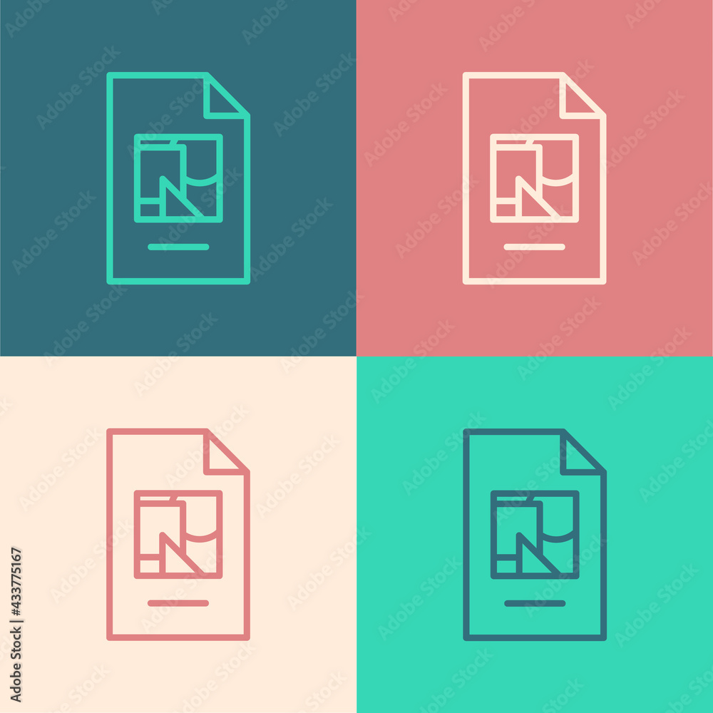 Pop art line File document with illustration icon isolated on color background. Checklist icon. Business concept. Vector