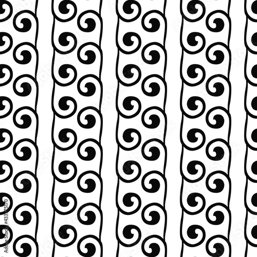 Curl pattern. Black vector curly shapes, seamless and in black color. Same curl minimal ornament.