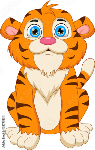 cute tiger cartoon posing sitting