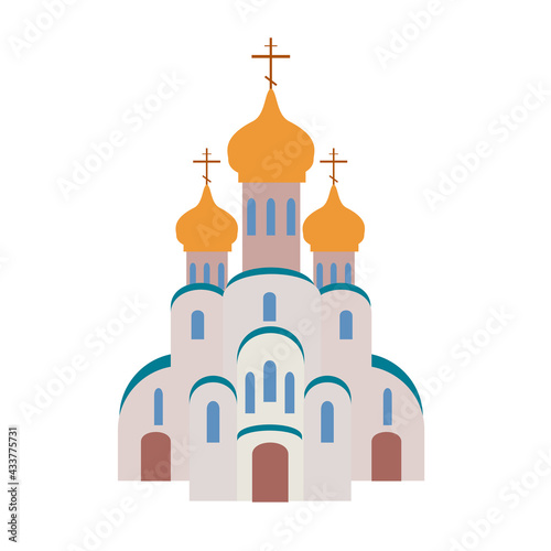 icon of an ancient Russian Orthodox church is isolated on a white background. Vector illustration in flat cartoon style