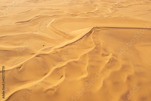 In the arid area of the world, the scenery of the Taklimakan Desert in Xinjiang, China, with a detailed background image of the desert Gobi.