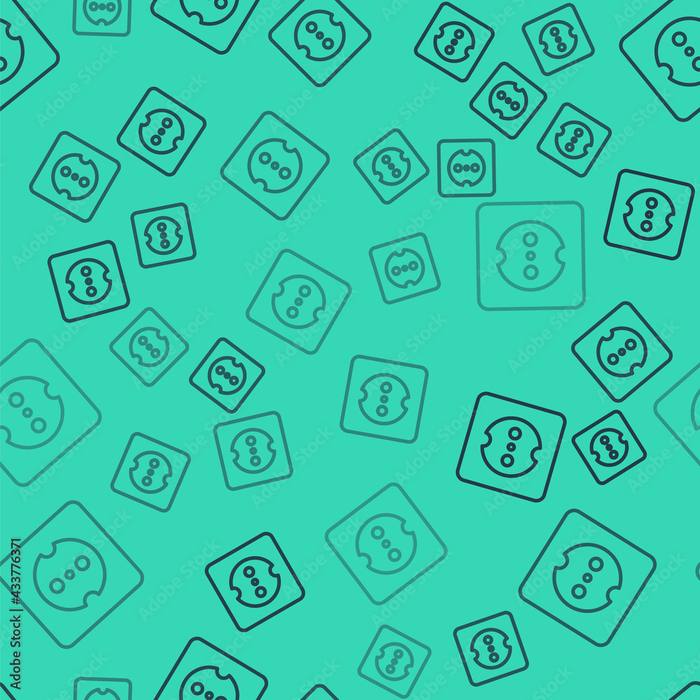 Black line Electrical outlet icon isolated seamless pattern on green background. Power socket. Rosette symbol. Vector Black line Electrical outlet icon isolated seamless pattern on green background. Power socket. Rosette symbol. Vector