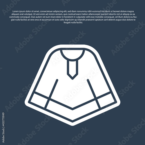 Blue line Traditional mexican poncho clothing icon isolated on blue background. Vector