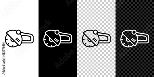 Set line Angle grinder icon isolated on black and white, transparent background. Vector