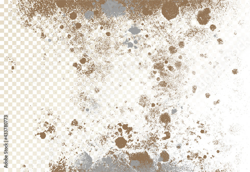 Mold, mildew, decay, stains, splashes, explosion. On an isolated background. Trail of grunge blots and splashes. Vector pattern of natural origin.