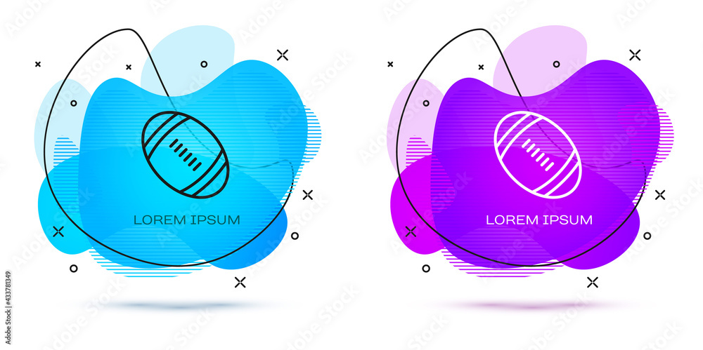 Line American Football ball icon isolated on white background. Rugby ball icon. Team sport game symbol. Abstract banner with liquid shapes. Vector Line American Football ball icon isolated on white background. Rugby ball icon. Team sport game symbol. Abstract banner with liquid shapes. Vector