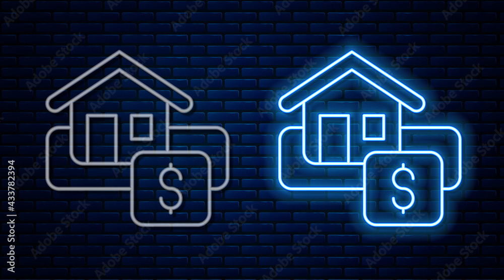 Glowing neon line Hanging sign with text Sale icon isolated on brick wall background. Signboard with text Sale. Vector Glowing neon line Hanging sign with text Sale icon isolated on brick wall background. Signboard with text Sale. Vector