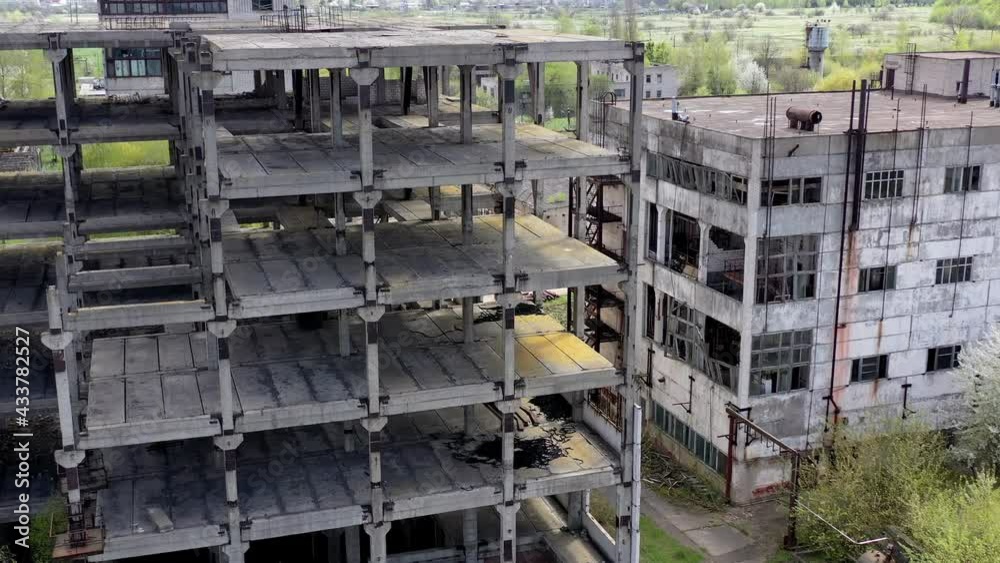 Old industrial buildings. Ruined factory buildings of industry. Empty abandoned place. Aged industrial edifices. Old industrial buildings. Ruined factory buildings of industry. Empty abandoned place. Aged industrial edifices.