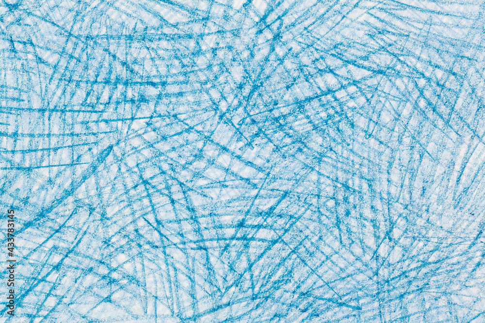 blue abstract crayon drawing on white paper