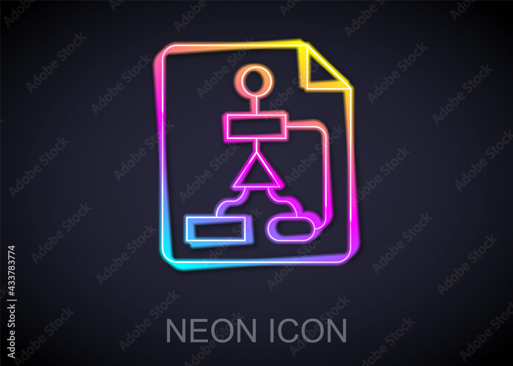 Glowing neon line Tile flowchart for program design or process management plan icon isolated on black background. Block diagram. Vector Glowing neon line Tile flowchart for program design or process management plan icon isolated on black background. Block diagram. Vector