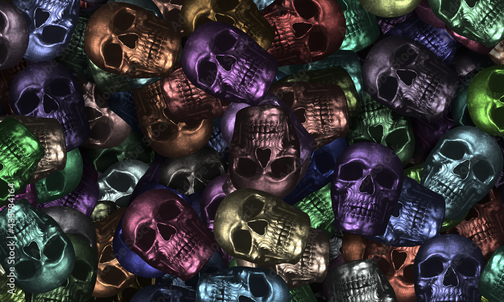 metal skulls spread out, abstract creative design graphics  for interiors 