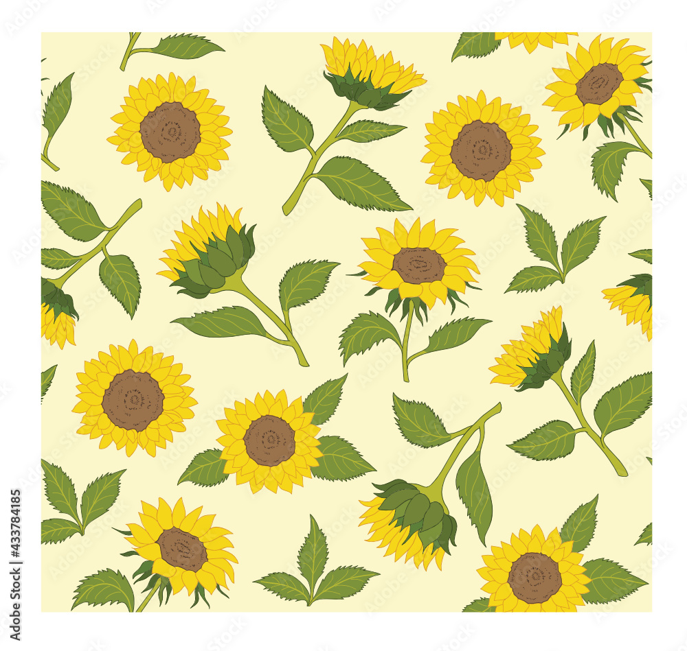 Seamless pattern with  sunflowers. Vector illustration for textile print , background, wallpaper, decorative paper and other design.
