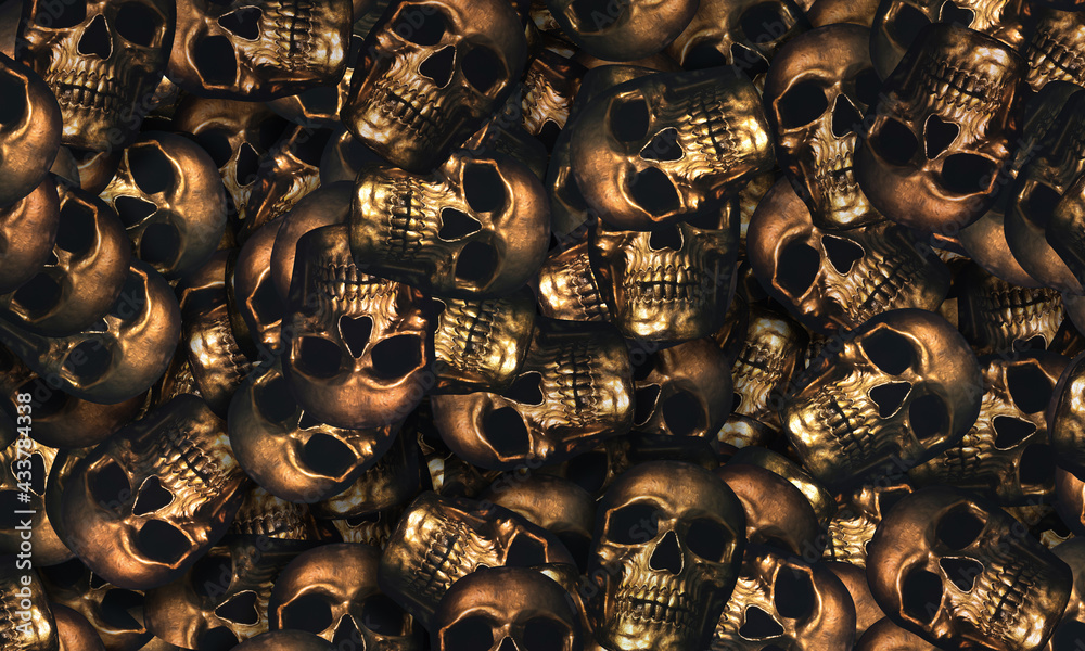 metal skulls spread out, abstract creative design graphics  for interiors 