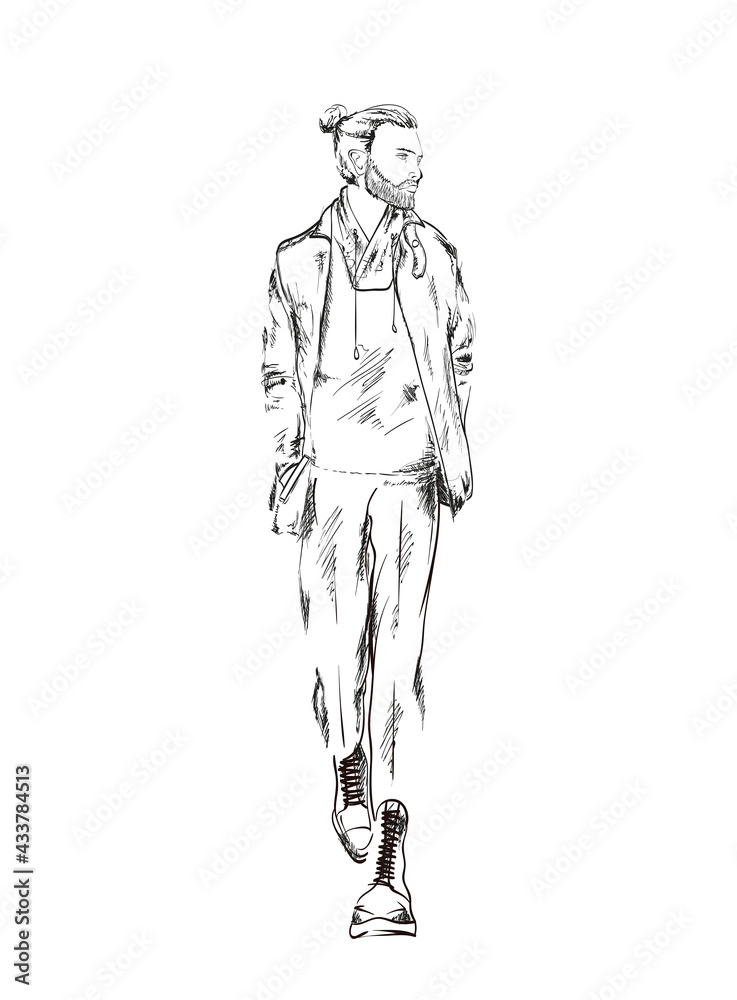 Fashion man. Sketch of fashion man on a white background. Spring man. Street style