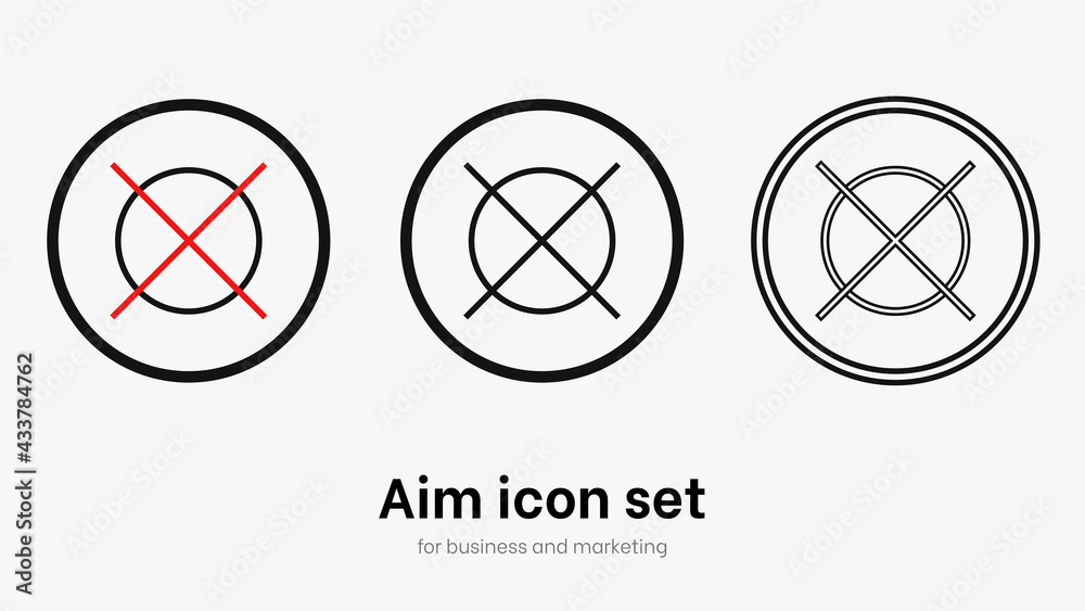 Set of aim and target. Transparent isolated aim cion on white bacgrkound. Target icon for aiming to bullseye. Black vector illustration of crosshairs icon set in isolation. Vector round aim