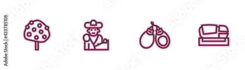 Set line Orange tree, Castanets, Bullfight, matador and Stadium Mestalla icon. Vector