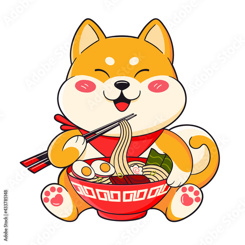 Cute shiba inu and ramen