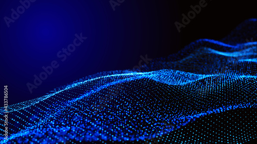 Abstract digital background. Futuristic wave of dots and weave lines. Digital technology. 3d rendering.