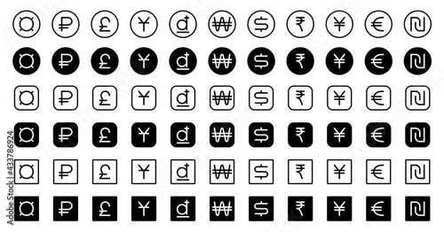A set of buttons with signs of monetary units of different countries for mobile applications, web sites and other Internet resources. Vector elements.