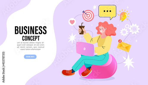 vector employee talk on video call on laptop with diverse colleagues. video conferencing at home woman having video call meeting with clients at home. Marketing online conference