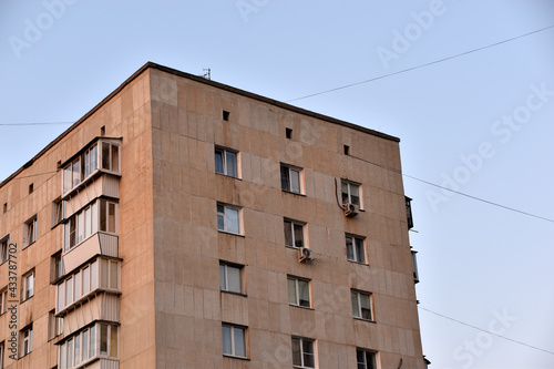 Panel gray houses in the city close-up