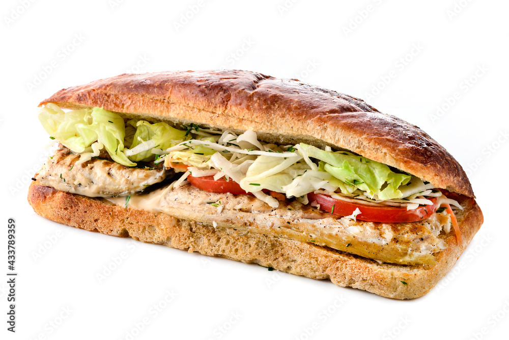 Istanbul Fish sandwich fast food, grilled fish burger Turkish Balik Ekmek, fried fish and vegetables street food Istanbul Fish sandwich fast food, grilled fish burger Turkish Balik Ekmek, fried fish and vegetables street food