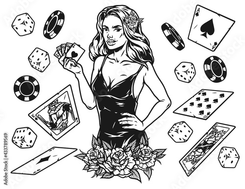 Casino and gambling vintage monochrome concept