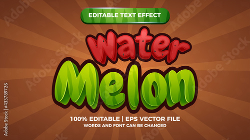watermelon editable text style effect illustrator. comic game tittle vector design template