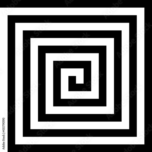 Big spiral shape. One large coil on white background. 
Angular smooth spiral in black.