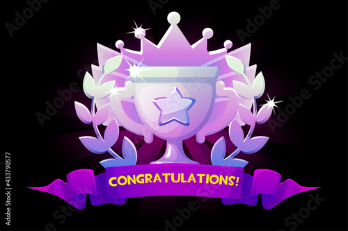 Screen game, Congratulations golden winner cup banner for ui game.