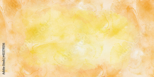 Beautiful orange and yellow watercolor splash paint isolated on white texture or grunge background photo