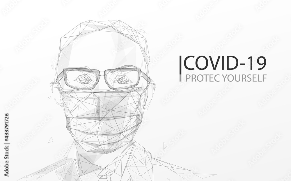A person wearing protection face mask against coronavirus. lines, triangles and particle style design. Vector illustration A person wearing protection face mask against coronavirus. lines, triangles and particle style design. Vector illustration