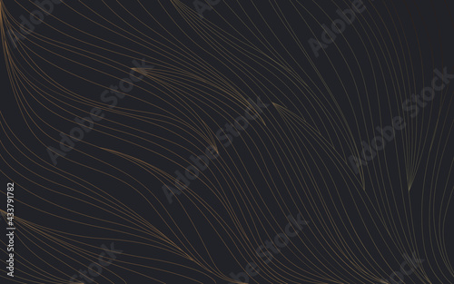 Abstract luxury gold line wave curve texture on dark background. Vector illustration