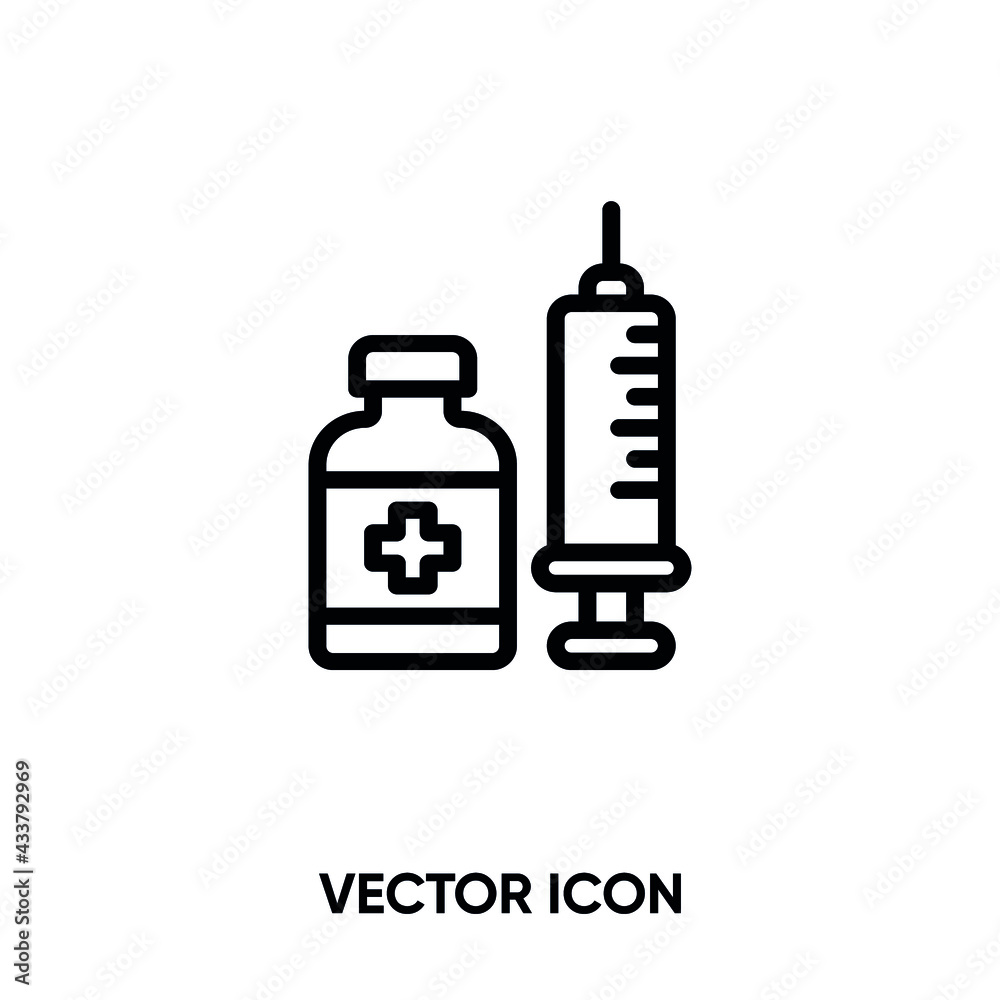 Vaccine vector icon . Modern, simple flat vector illustration for website or mobile app.Syringe  symbol, logo illustration. Pixel perfect vector graphics	